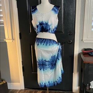 Island Vibe Blue and White Tie-Dye Two-Piece Outfit
